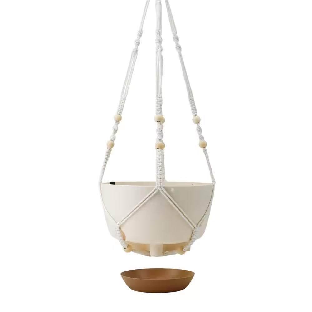 10 In. Dia White Plastic Self-Watering Hanging Planters with Drainage and Dual Hangers (2-Pack)