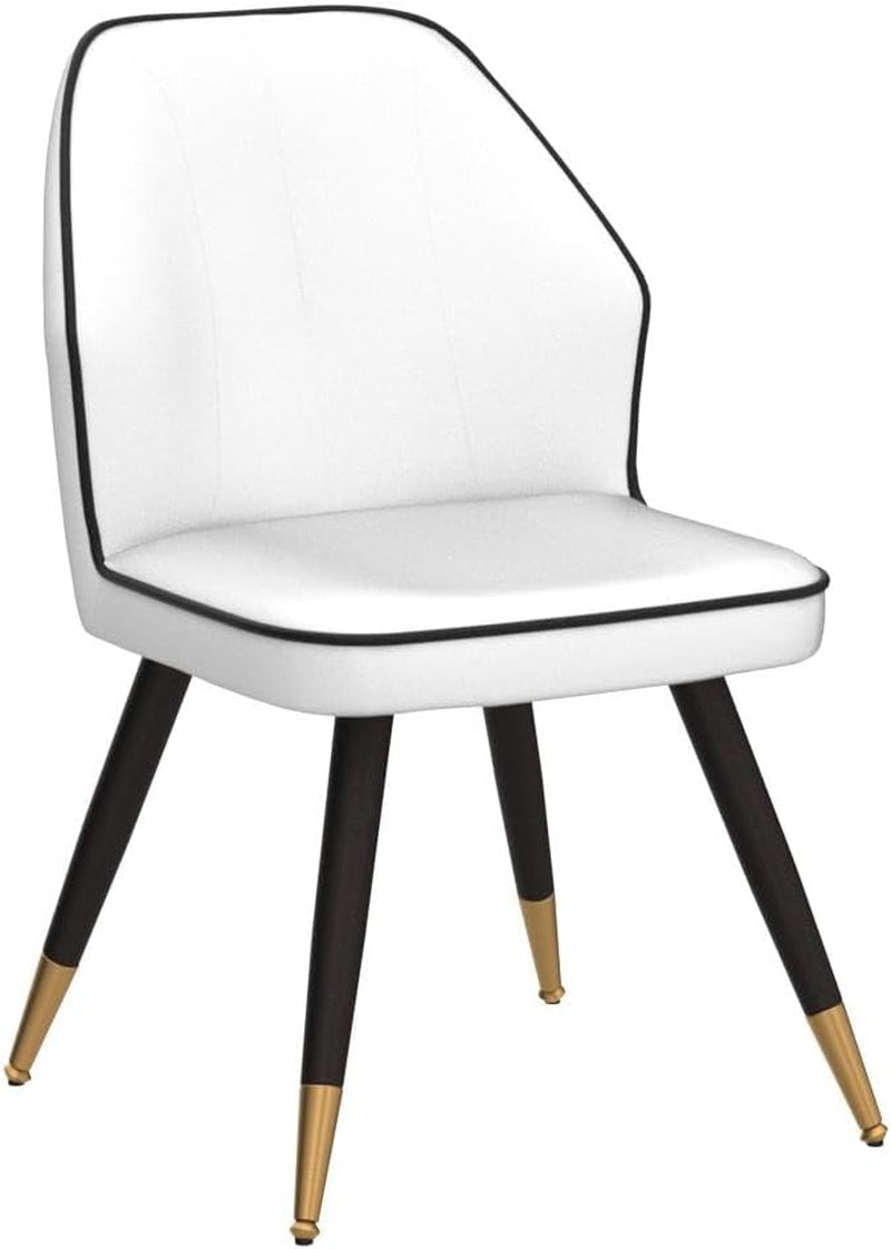 White Faux Leather Dining Chairs Set of 2, Modern Upholstered Accent Kitchen Dining Room Chairs Armless Side Chairs with Metal Legs