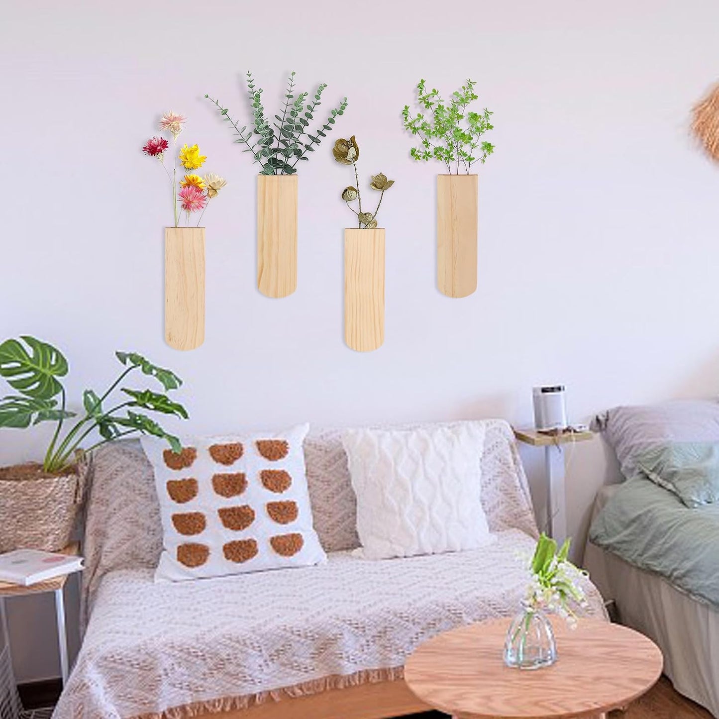 Wood Wall Planters, Hanging Wall Decor for Indoor Living Room Bedroom Modern Farmhouse Wooden Vase Wood Wall Pocket for Greenery Plants and Dried Flowers (2 Pack)