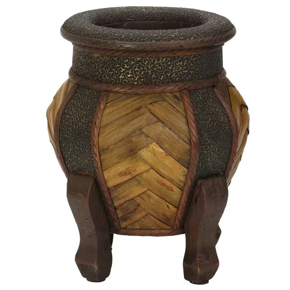 15 In. H Brown Decorative Rounded Wood Planters (Set of 2)