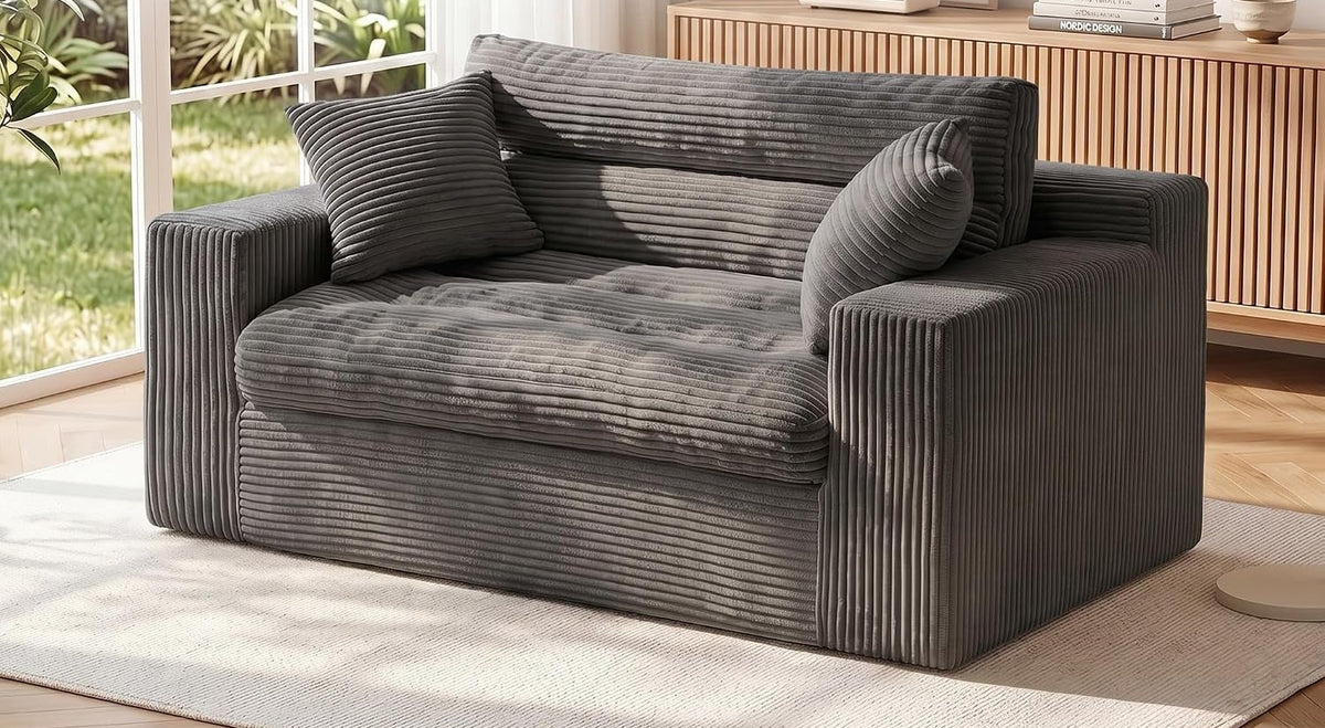 Boneless Loveseat Sofa Couch, 2 in 1 Convertible Sofa Bed with Pillows, Fold Out Bean Bag Chair Boneless Floor Couch for Living Room Bedroom Office Lounge Apartment, No Assembly Needed, Grey