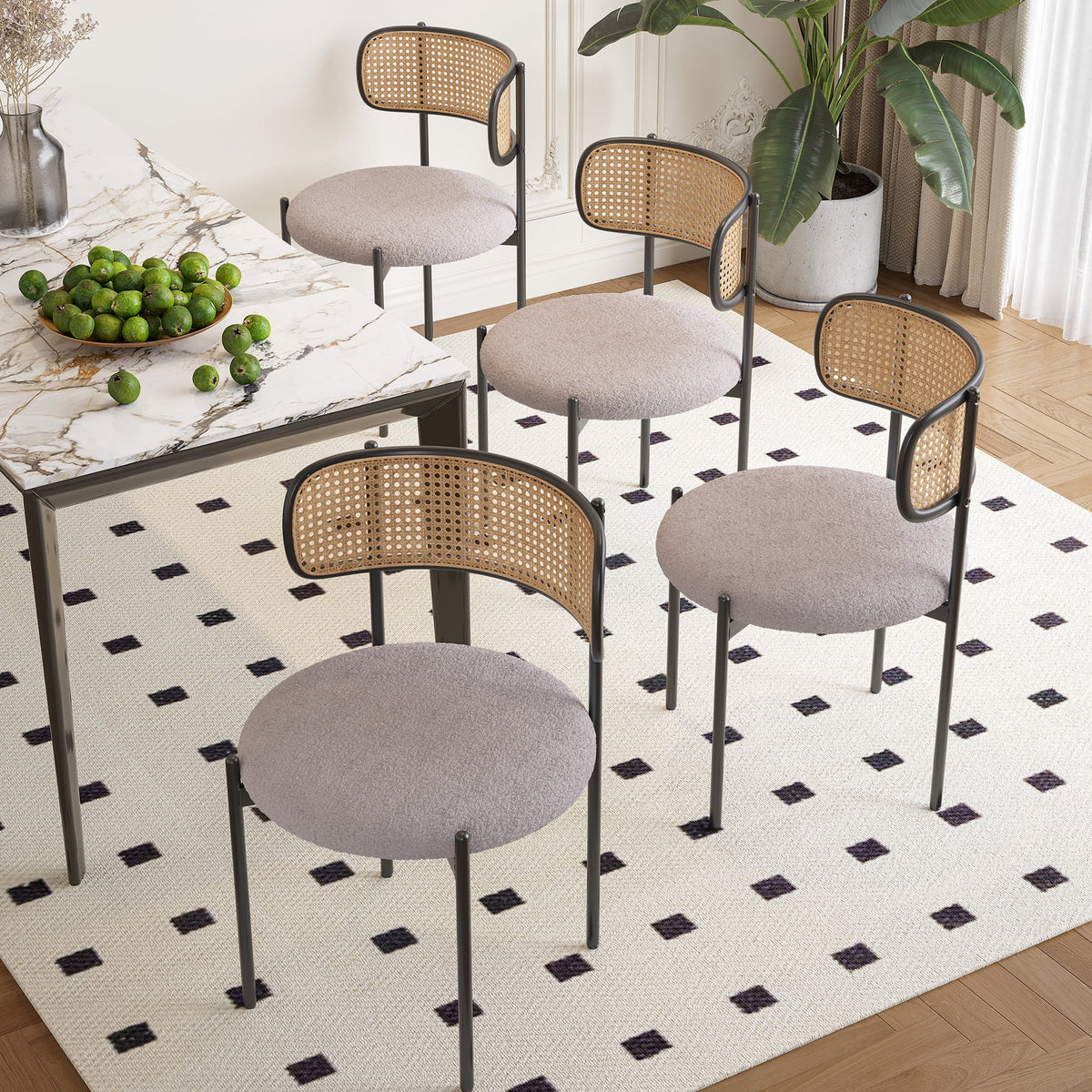 Dining Chairs Modern Upholstered Dining Chairs Set of 2,Rattan Back Dining Room Chairs,Accent Kitchen Chairs with Metal Legs,Dining Room Seating