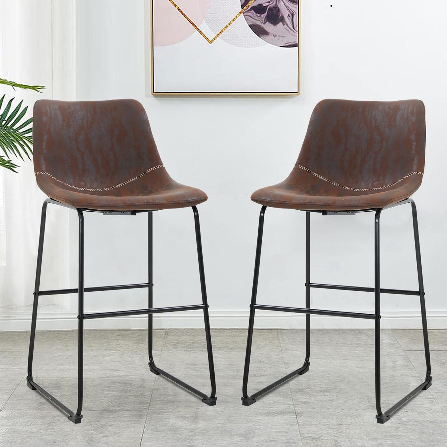 Leather Living Room Chairs Dining Chairs Set of 2 Kitchen Chairs Dining Room Chairs 19" W X 19" D X 37" H Inches Counter Stools with Backs Leather Island Chairs,Brown