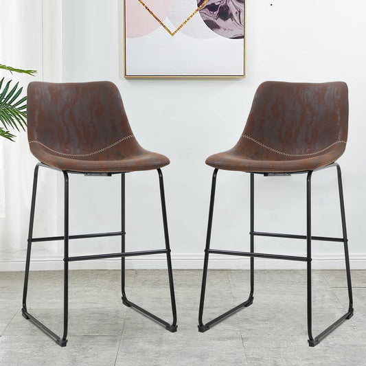 Leather Living Room Chairs Dining Chairs Set of 2 Kitchen Chairs Dining Room Chairs 19" W X 19" D X 37" H Inches Counter Stools with Backs Leather Island Chairs,Brown