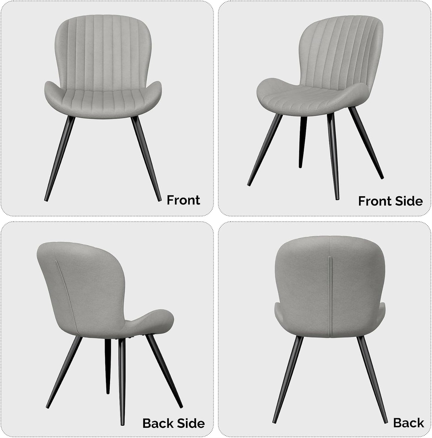 Upholstered Dining Chairs Set of 2, Dining Room Kitchen Chairs | Modern Dining Room Chairs, Comfy Backrest Thick Upholstered Kitchen Chairs, 19IN Height with Metal Legs, Grey