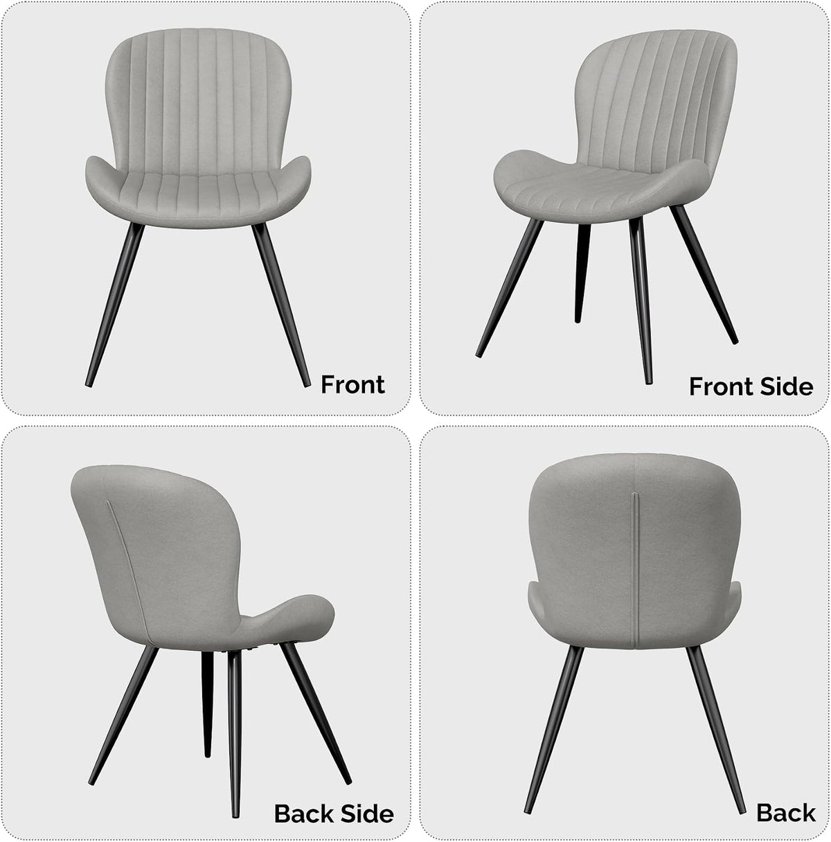 Upholstered Dining Chairs Set of 2, Dining Room Kitchen Chairs | Modern Dining Room Chairs, Comfy Backrest Thick Upholstered Kitchen Chairs, 19IN Height with Metal Legs, Grey