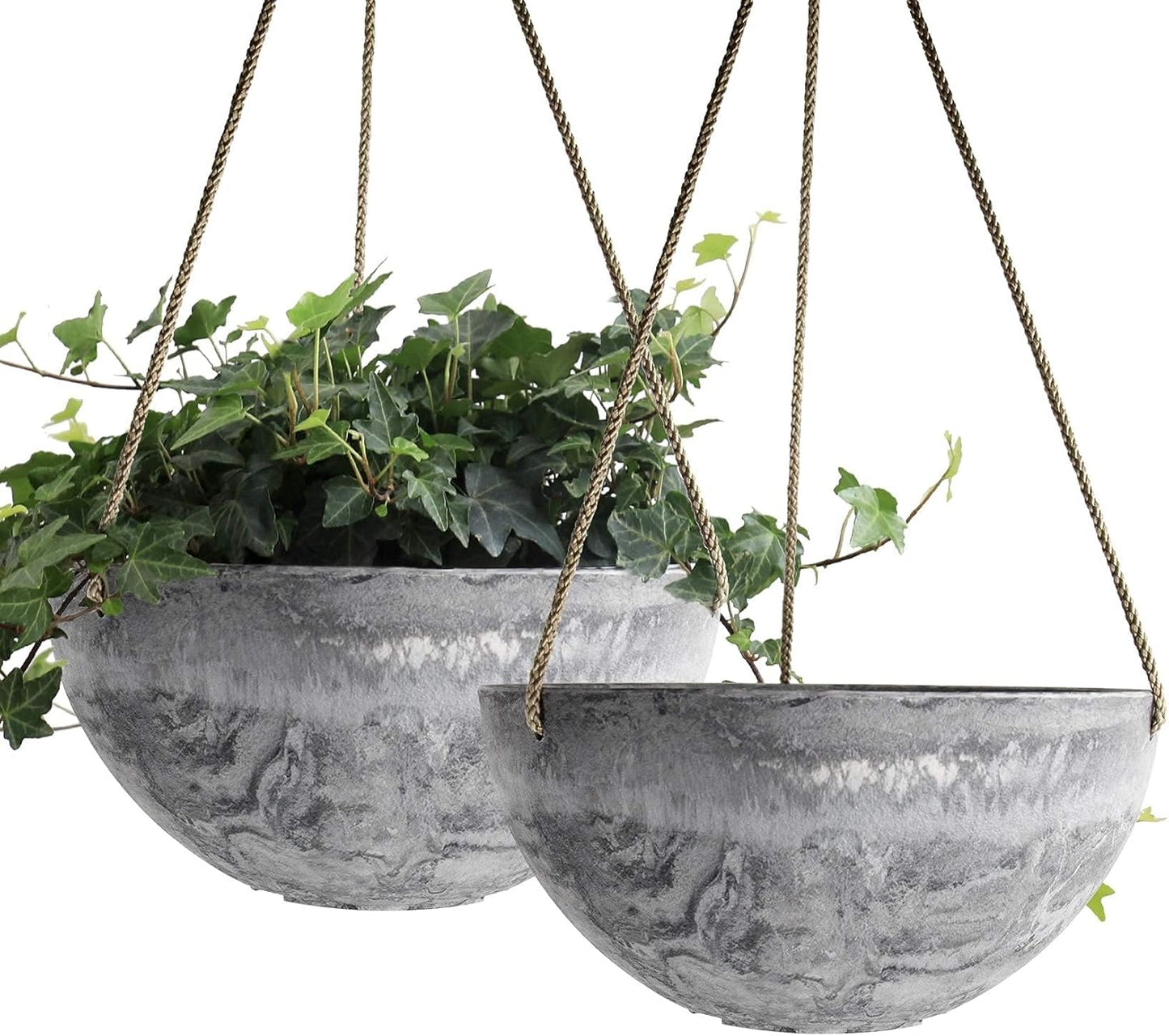 Hanging Planter Flower Plant Pots - 9.84 Inch Indoor Outdoor Balcony Patio Hanging Basket Set of 2, Marble Pattern