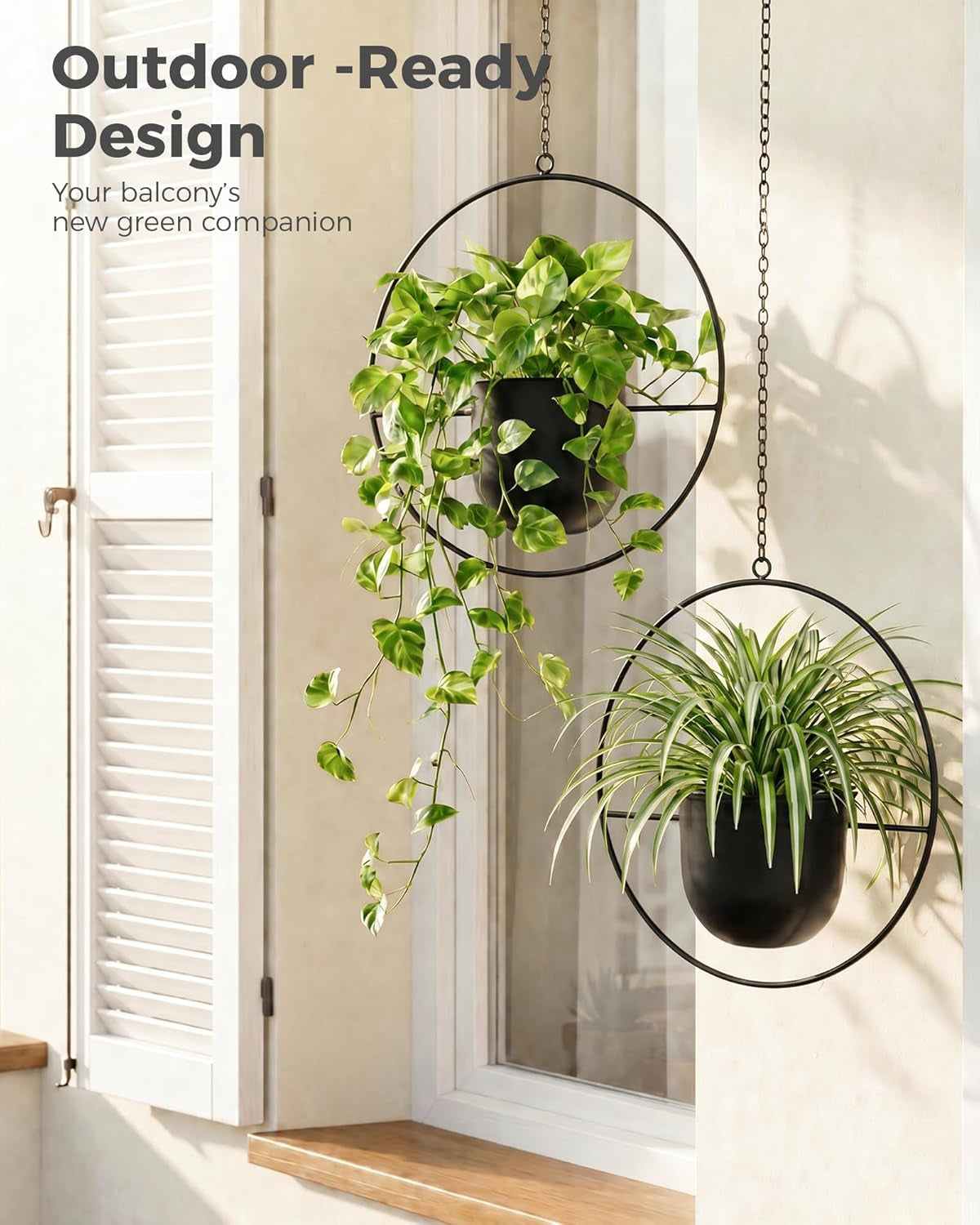 Black Hanging Planters for Indoor Outdoor Plants Metal Hanging Pots for Plants 5.5 Inch Modern Hanging Basket Window Plant Hanger Ceiling Hanging Flower Pot with Chain for Wall Decor (Round)