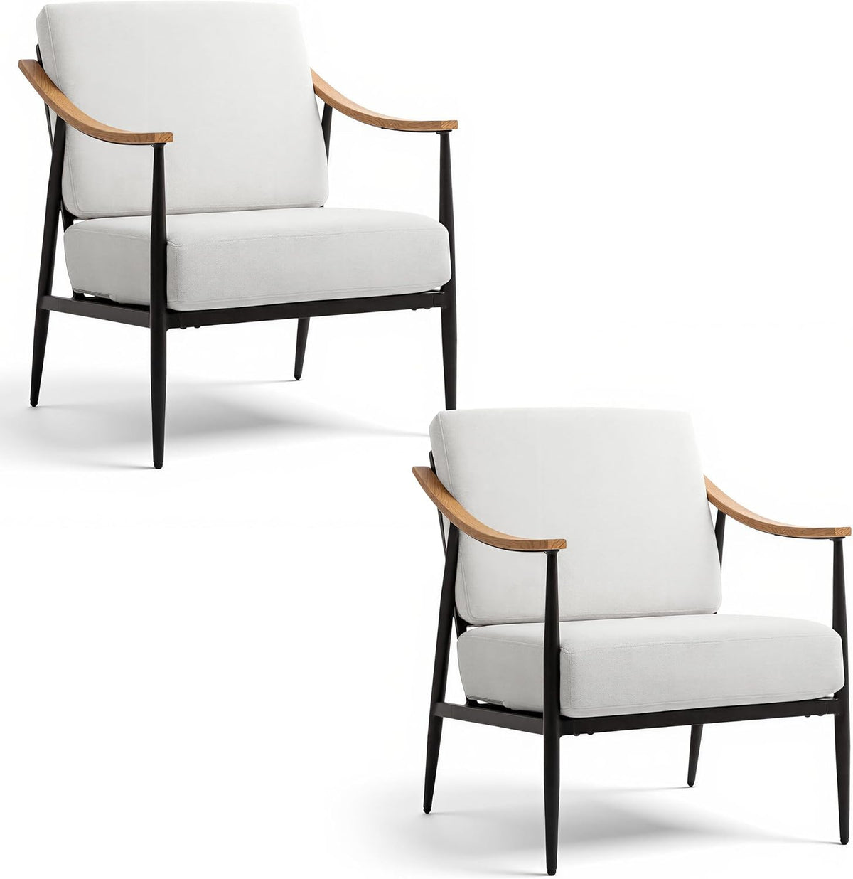 Modern Accent Chairs Set of 2 for Living Room Bedroom Mid Century Arm Chairs Upholstered Office Accent Chairs Comfy Waiting Room Chairs with Metal Frame, Cream White