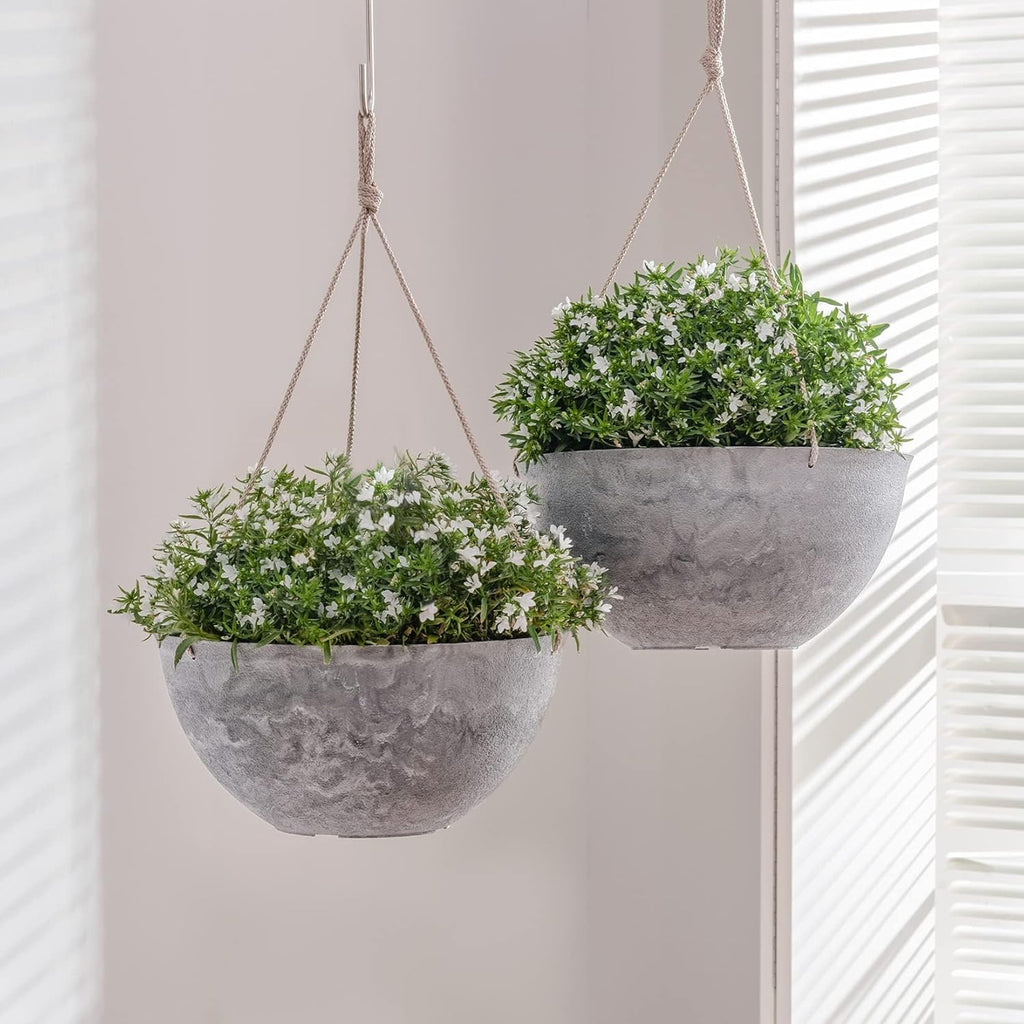 Hanging Planter Flower Plant Pots - 9.84 Inch Indoor Outdoor Balcony Patio Hanging Basket Set of 2, Marble Pattern