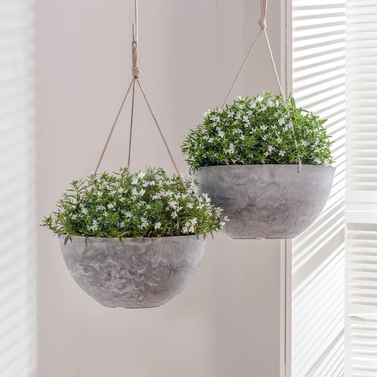 Hanging Planter Flower Plant Pots - 9.84 Inch Indoor Outdoor Balcony Patio Hanging Basket Set of 2, Marble Pattern