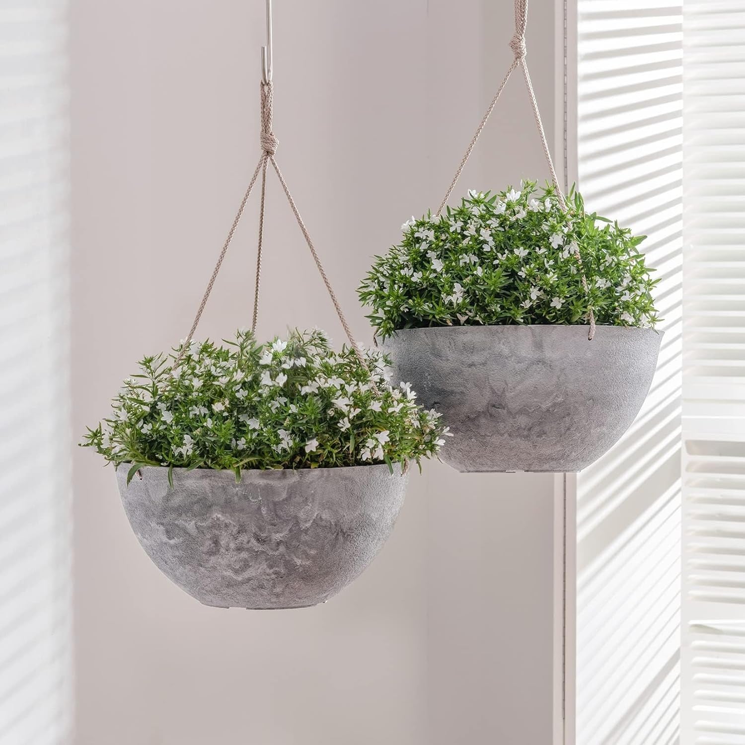 Hanging Planter Flower Plant Pots - 9.84 Inch Indoor Outdoor Balcony Patio Hanging Basket Set of 2, Marble Pattern