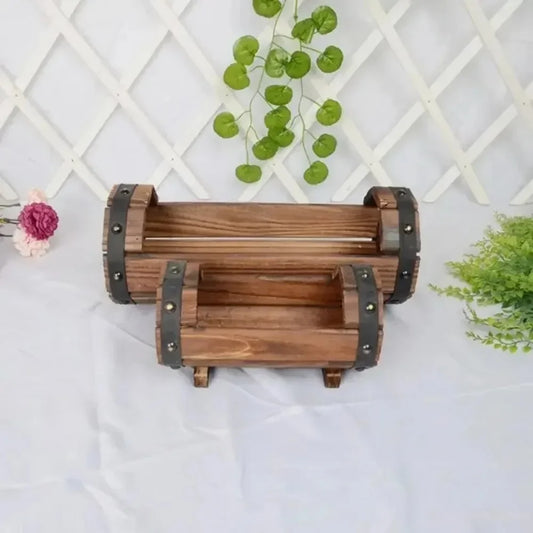 Rustic Half Barrel Planters 2 Pack Wood Planter Boxes, Outdoor Wood Flower Pots Wooden Planters for Garden, Patio, Balcony