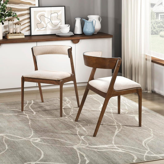 Kitchen & Dining Room Chairs, Dining Chairs Set of 2, Fabric Upholstered Dining Chairs, Rubberwood Armless Dining Chairs with Curved Back, Modern Dining Chair, Easy Assembly, Walnut