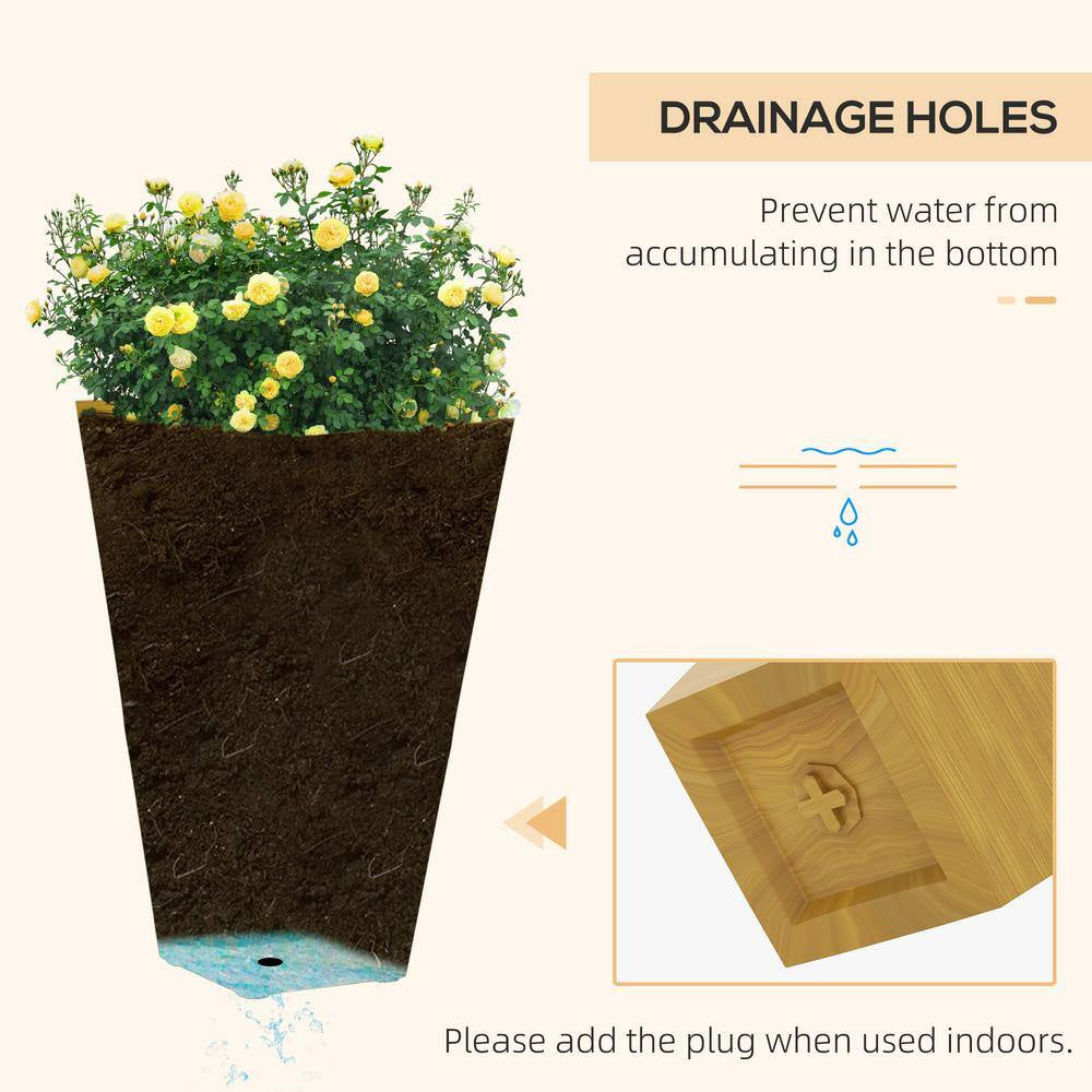 28 In. Tan Faux Wood Plastic Outdoor Planters, Large Taper Planters W/ Drainage Holes Plug for Garden, Patio, (Set of 3)
