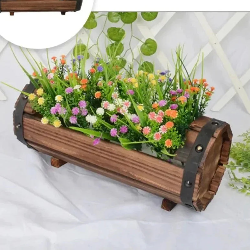 Rustic Half Barrel Planters 2 Pack Wood Planter Boxes, Outdoor Wood Flower Pots Wooden Planters for Garden, Patio, Balcony