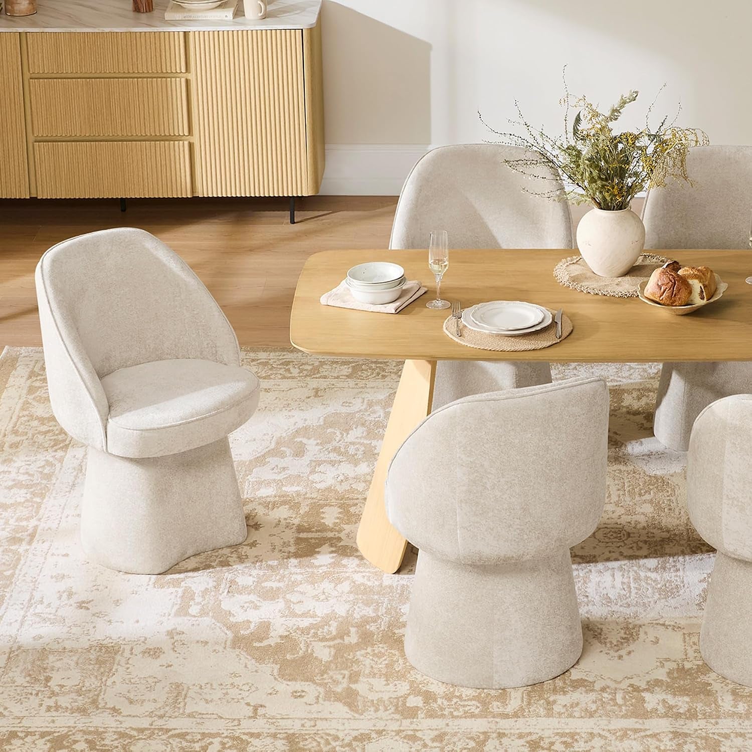 CHITA Swivel Dining Chairs Set of 4, Upholstered Modern Dining Chairs with High Back, Kitchen Chairs for Dining Room, Vanity Chairs for Bedroom, Beige
