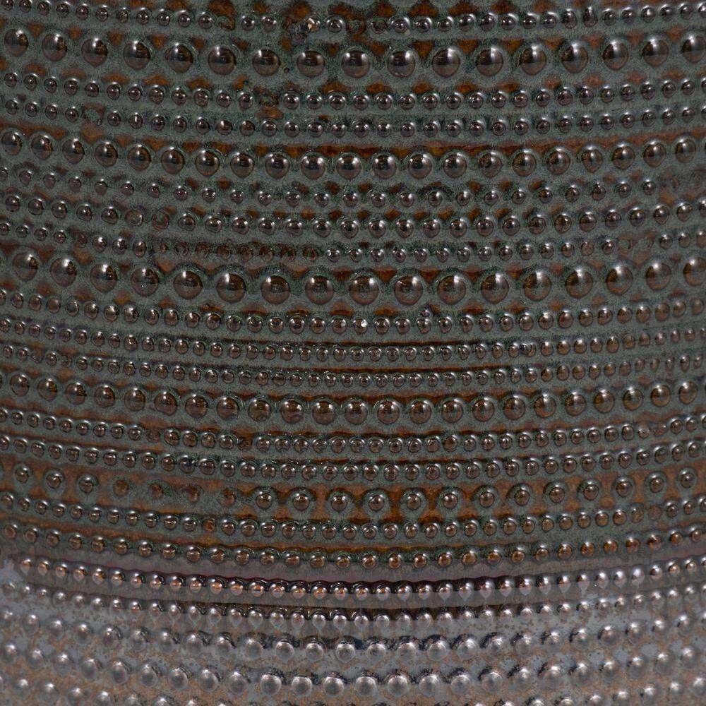 8 In. W X 10 In. Green Ceramic Dotted Decorative Pot on Wooden Stand