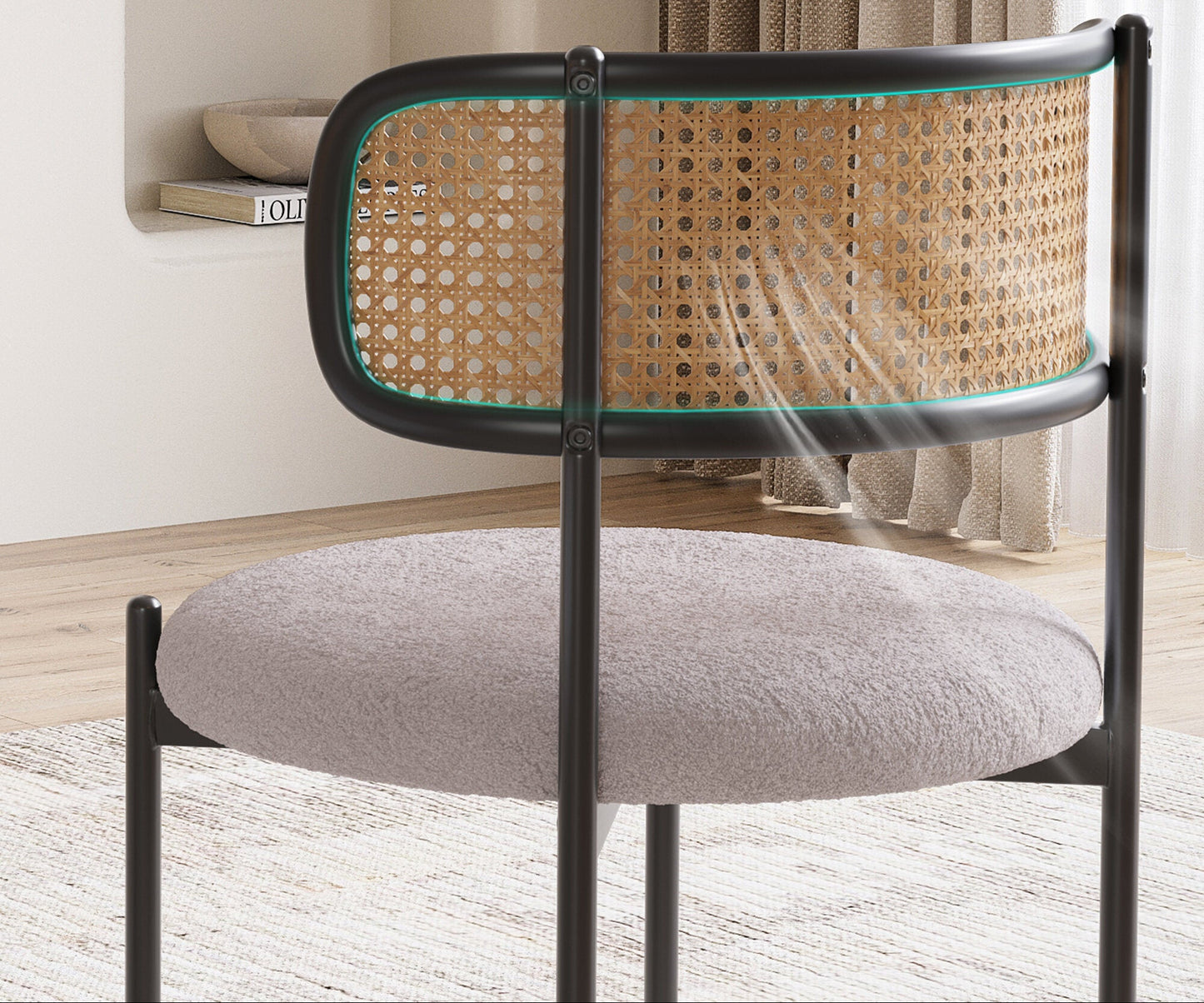 Dining Chairs Modern Upholstered Dining Chairs Set of 2,Rattan Back Dining Room Chairs,Accent Kitchen Chairs with Metal Legs,Dining Room Seating