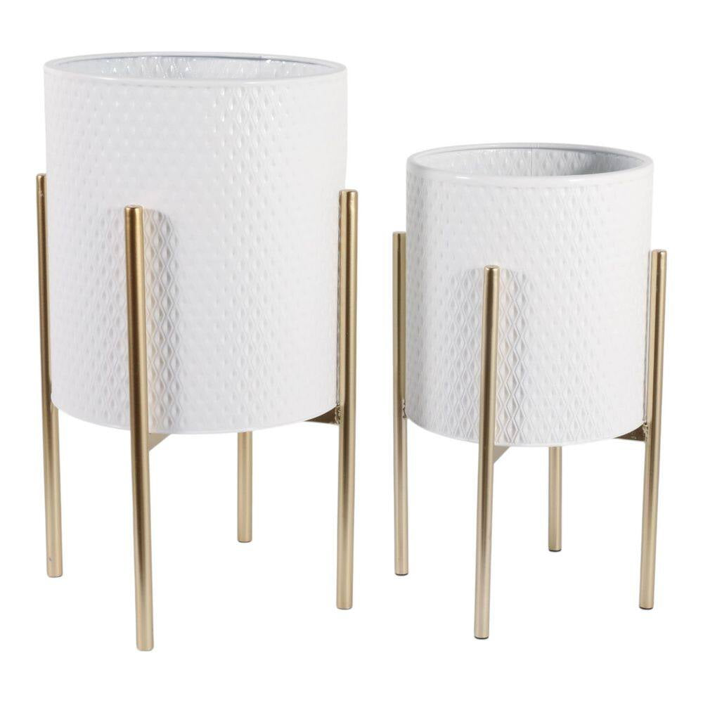 11 In. and 14 In. White Metal with Stand Planters (Set of 2)