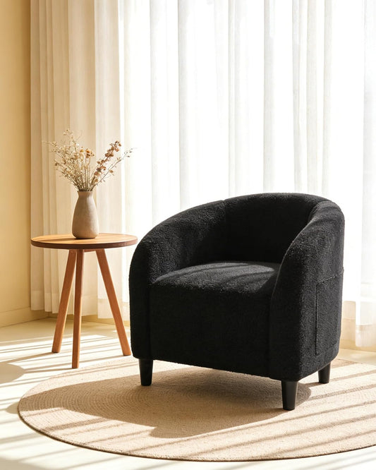 Accent Chair Living Room Chairs Barrel Boucle Chairs Comfy Armchairs for Bedroom Reading Room Reception Chairs(Black)