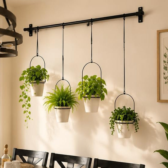 Adjustable Hanging Window Planter with 4 Pots, Space Saving Indoor Herb Garden Plant Hanger, Metal Vertical Plant Rack for Kitchen, Balcony & Home Deco41In-4 Flower Pots