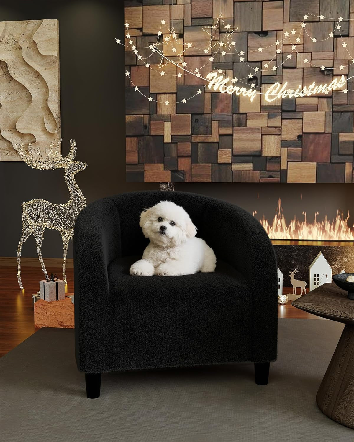 Accent Chair Living Room Chairs Barrel Boucle Chairs Comfy Armchairs for Bedroom Reading Room Reception Chairs(Black)