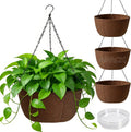 Hanging Planters for Outdoor Plants, 10 Inch 4 Pack Fabric Hanging Baskets with Drainage Tray, Decorative Hanging Pots for Plants Outdoor Patio Porch Garden Use（Brown）