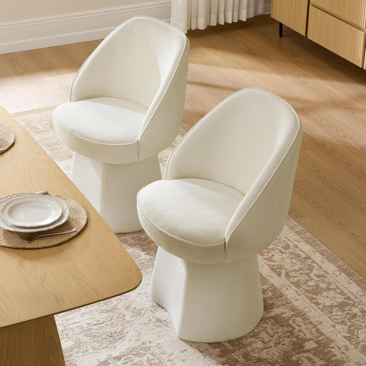 CHITA Swivel Dining Chairs Set of 2, Upholstered Modern Dining Chairs with High Back, Kitchen Chairs for Dining Room, Vanity Chairs for Bedroom, Cream