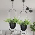 Shineloha 2 Pack Hanging Planters for Indoor Plants with 5.5" Pot + Ceiling Hook | Black Hanging Planter, Metal Plant Hanger, NO Plant Incld