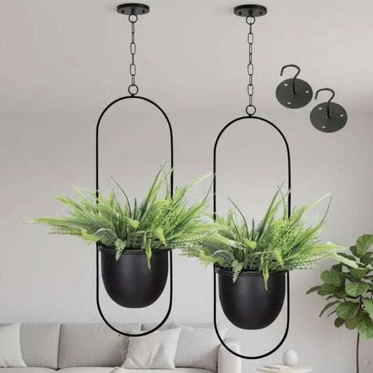 Shineloha 2 Pack Hanging Planters for Indoor Plants with 5.5" Pot + Ceiling Hook | Black Hanging Planter, Metal Plant Hanger, NO Plant Incld