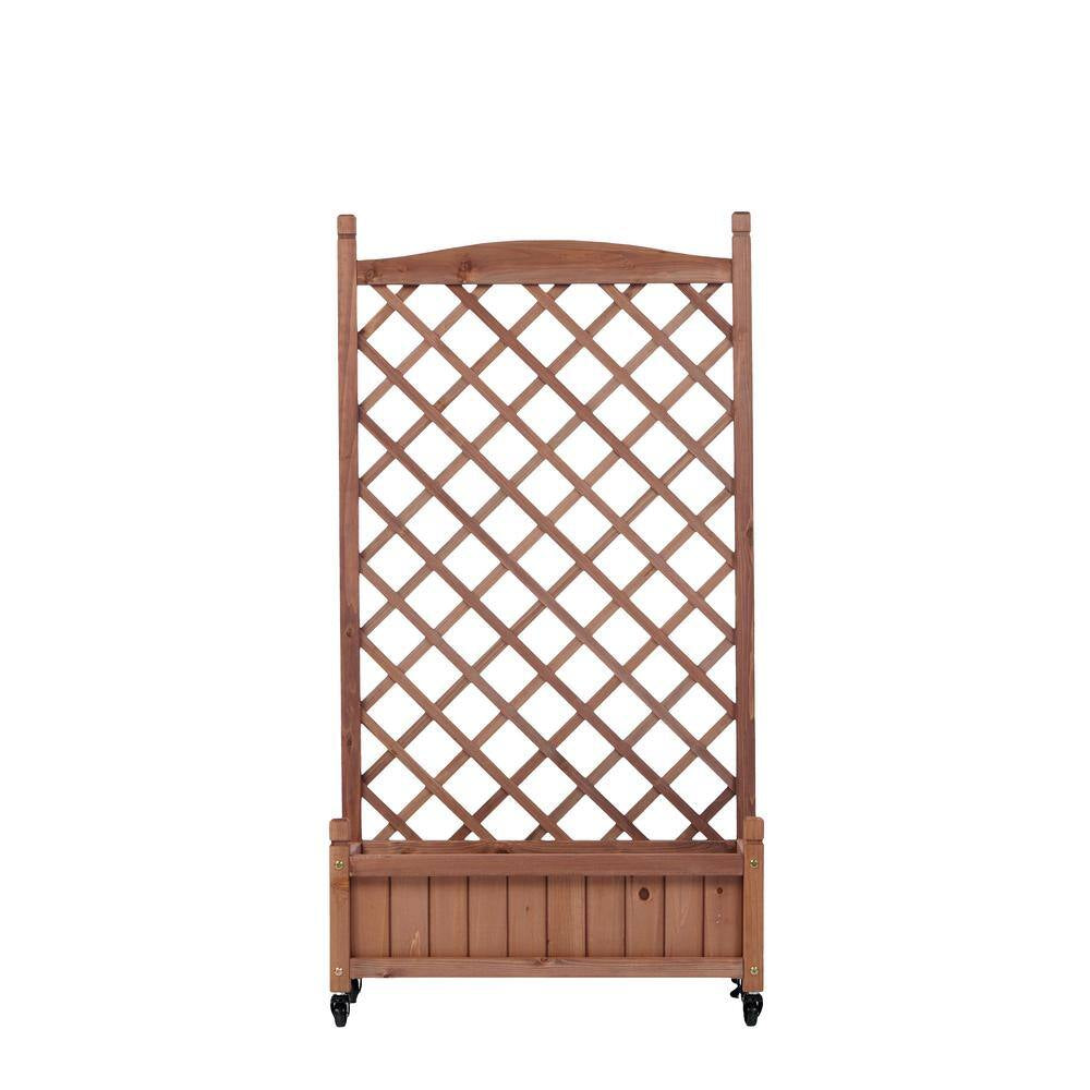 42.3 In. H Rectangle Brown Wood Raised Garden Bed with Trellies, Outdoor Garden Raised Planter Box (2-Pack)