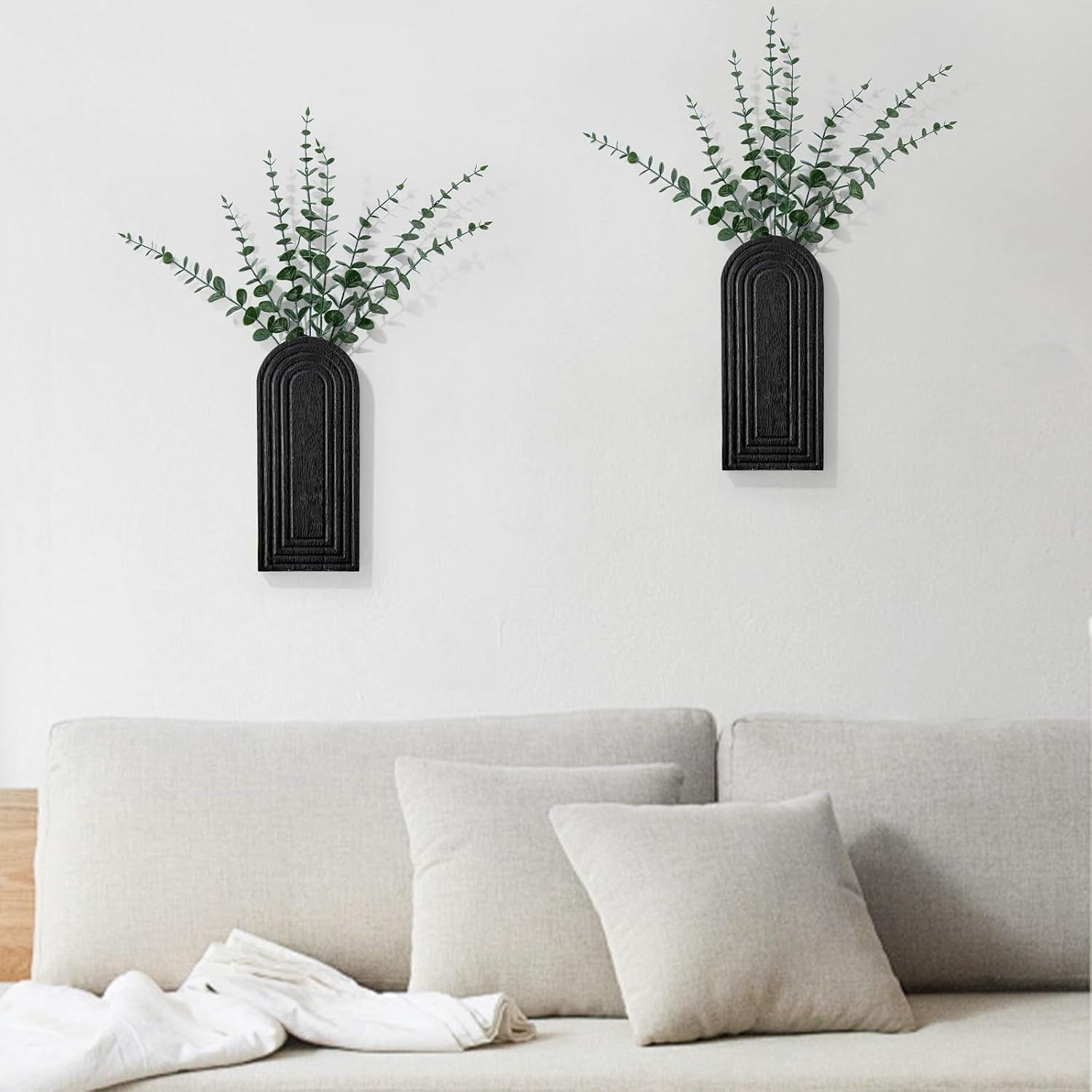 Wooden Wall Art Decor: Wall Vases for Indoor Artificial Plants & Flowers, Wood Wall Hanging Planters for Home Decor - Bathroom, Living Room, Bedroom, Patio (Black)