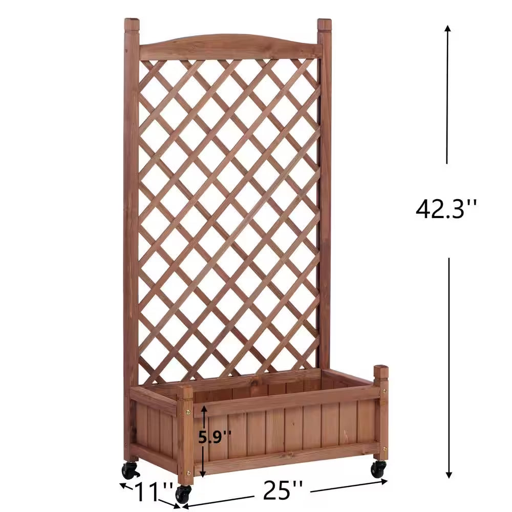 42.3 In. H Rectangle Brown Wood Raised Garden Bed with Trellies, Outdoor Garden Raised Planter Box (2-Pack)