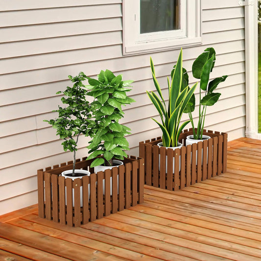 FG18453 Tioman Hardwood Patio Furniture Outdoor Slat Style Flower Planter Box, Natural