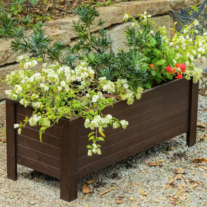 48 In. Walnut Material Rectangular Planter, Outdoor Indoor ECOFLEX Composit